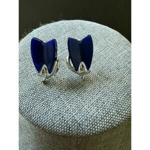 Lisner Moonglow Thermoset Flower Earrings Blue 50’s Retro Screwback Signed Vtg.